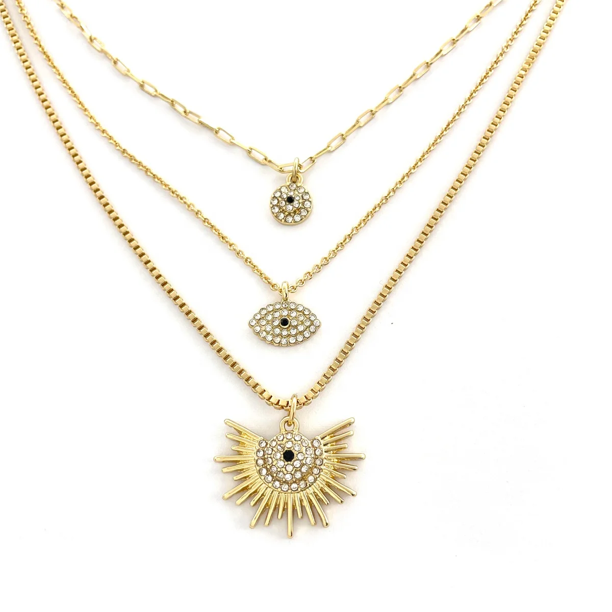 

Wholesale layered women's jewelry Gold plated Sun Eye diamond pendant necklace