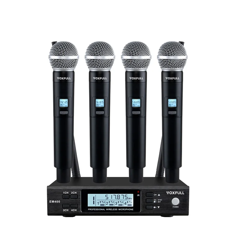 

Voxfull EM400 Hot Selling Professional 4 Channel Handheld Wireless Karaoke Microphone