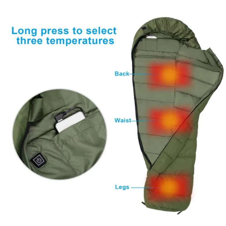
2020 Waterproof Electronic Outdoor Thermal Mummy Electric Battery Heated Sleeping Bag For Cold Weather 