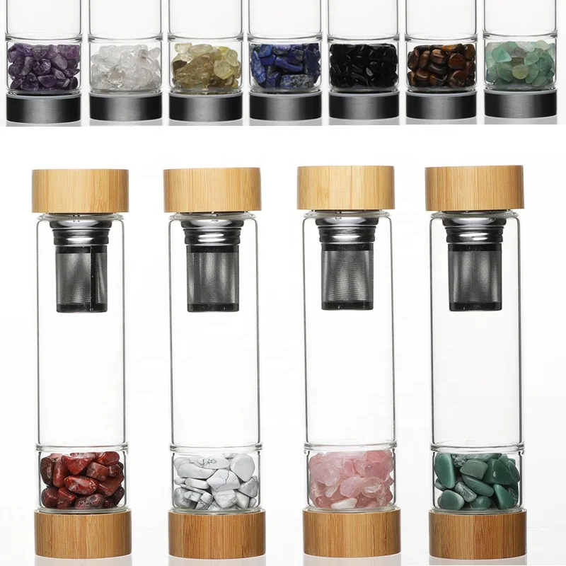 

wholesale personalized infused bamboo gemstone crystal water bottle, Customized color