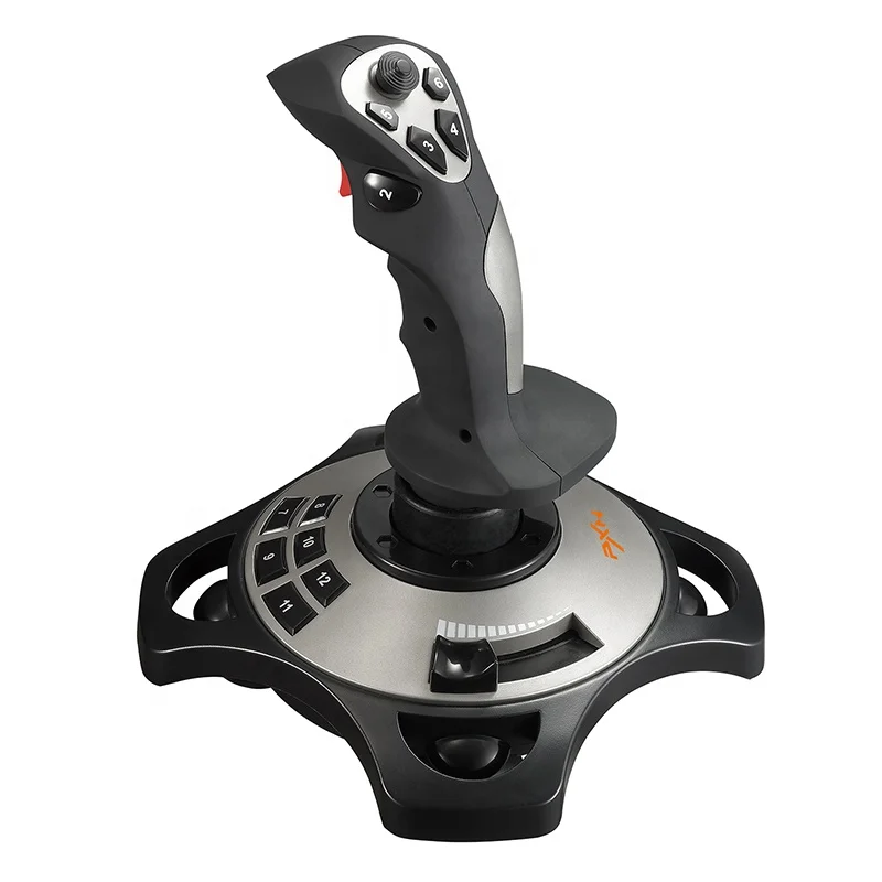 

PXN 2113 PC Flight Stick Aircraft Wired Vibration USB Flight Simulator Joystick, Black/silver