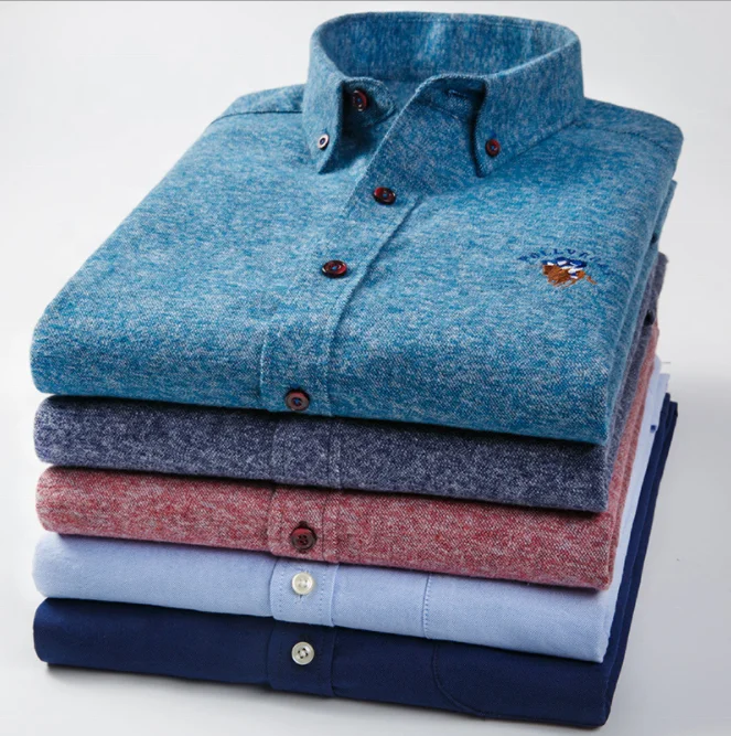 

2021 Cotton Oxford Men's Shirt Solid long Sleeve Slim Fit Men's Tops New Business Brushed Men Plus Size Polo T Shirts, As picture shown
