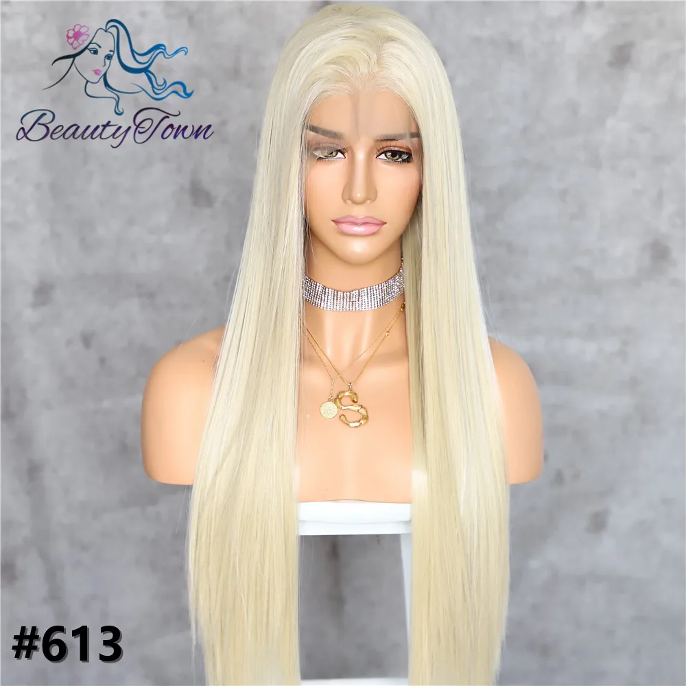 

BeautyTown #613 Blond 13x6 Big Lace Free Part Futura No-Tangle Hair Celebrity Daily Makeup Party Synthetic Lace Front Wigs