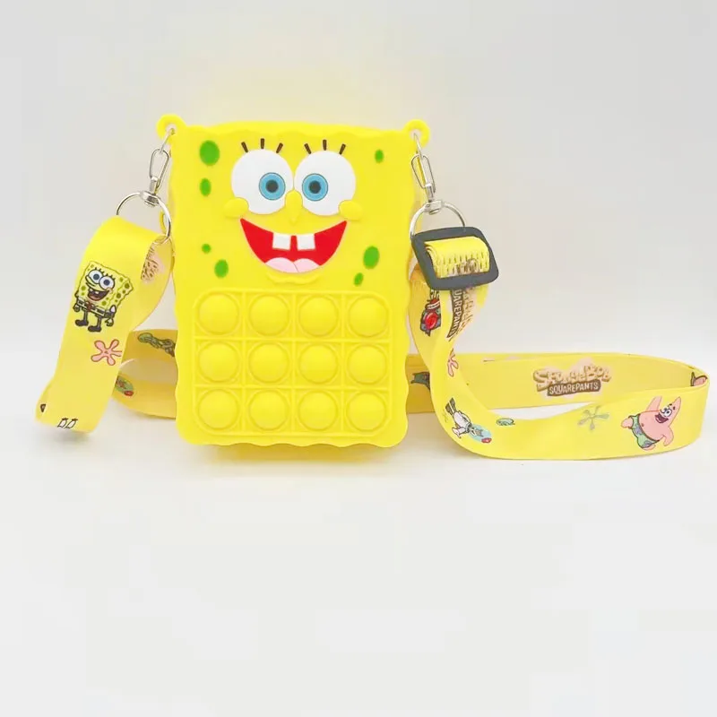 

2021 new christmas girls fidget popit zipper crossbody shoulder wallet push bag silicone handbags spongebob pop it coin purse