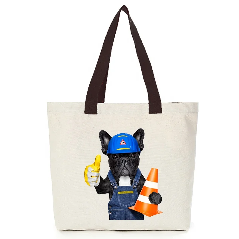 

Womens Canvas Cotton Cool Dog Shoulder Shopping Hand Bag, Black, white, yellow, grey, navy blue or customized color