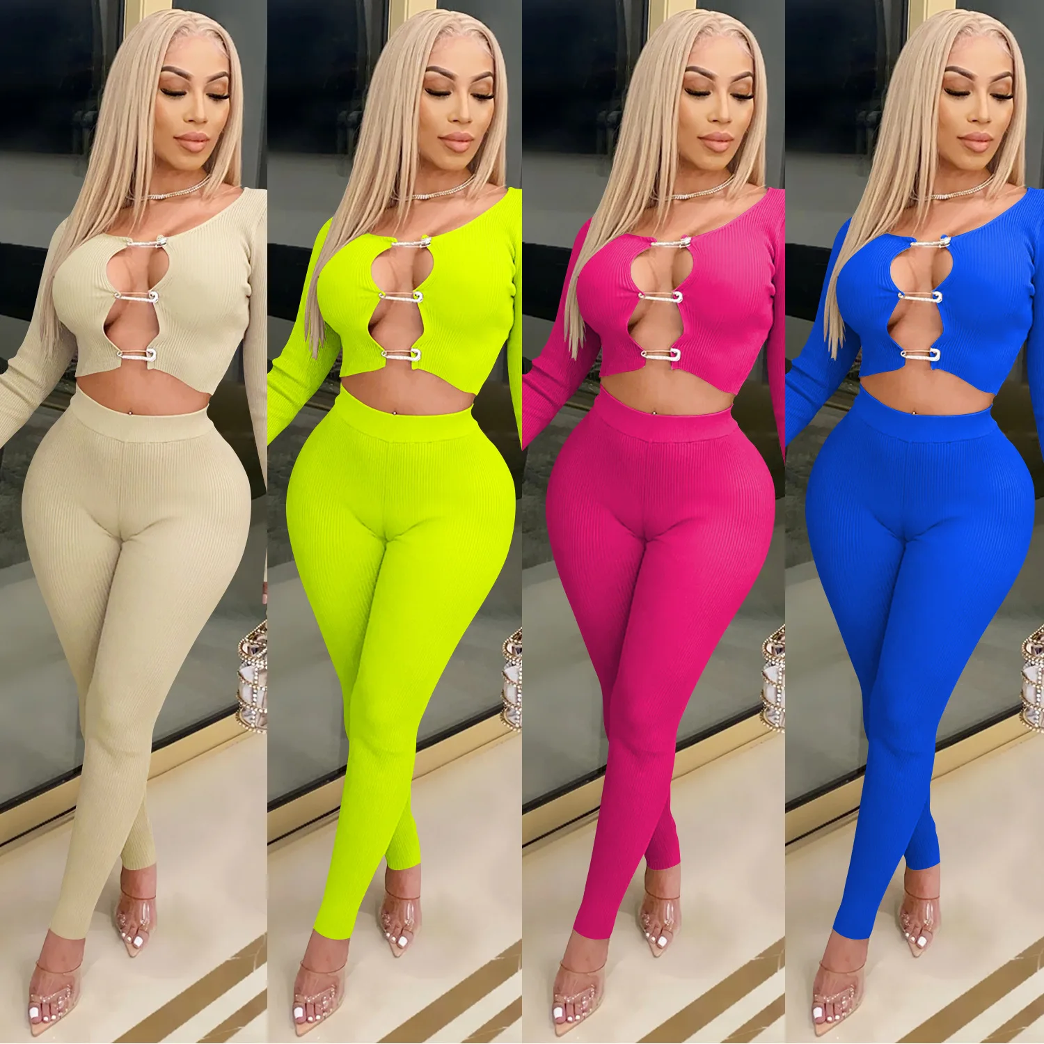 

FREE SAMPLE JHTH Fall 2021 Fashion Trendy Sets Womens Clothing Crop Top Two Piece Set Clothes Long Sleeve 2 Piece pants Set