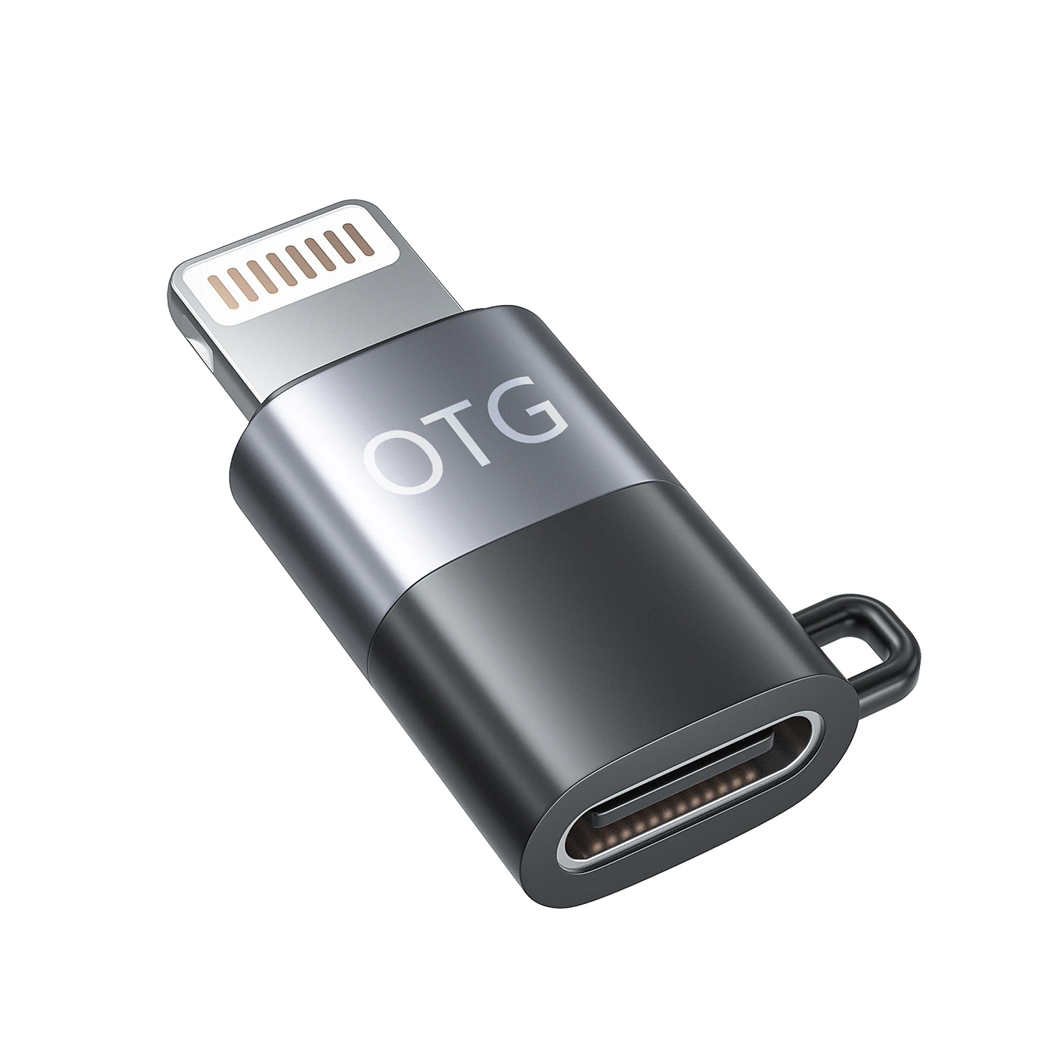

USB C OTG Adapter for iPhone Type C Female to iOS Headphone converter Support Data Sync and Audio Mini size, Black/grey