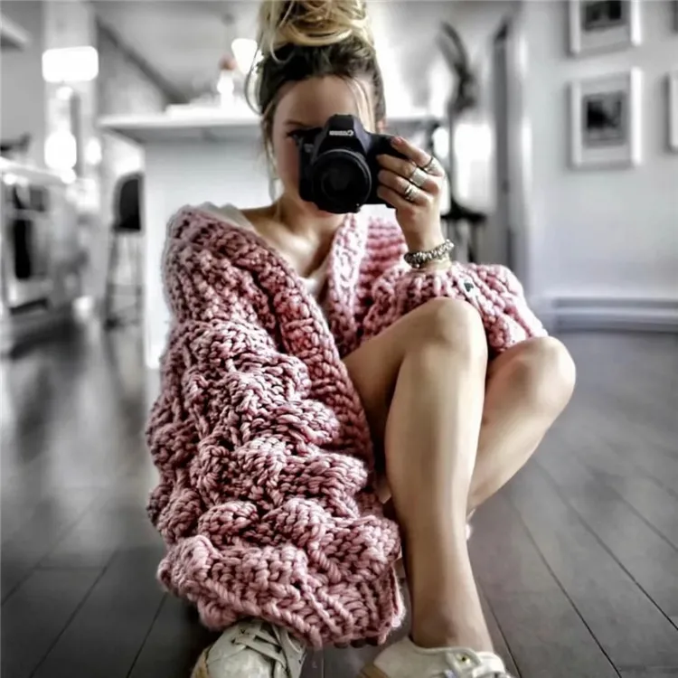 

New autumn/winter 2019 women ladies fashion lazy style hand knitted sweater cardigan