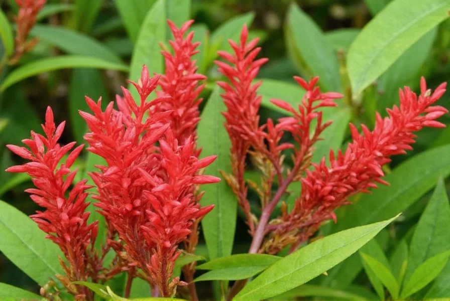 Close-up of red ginger plant showing root structure and soil composition