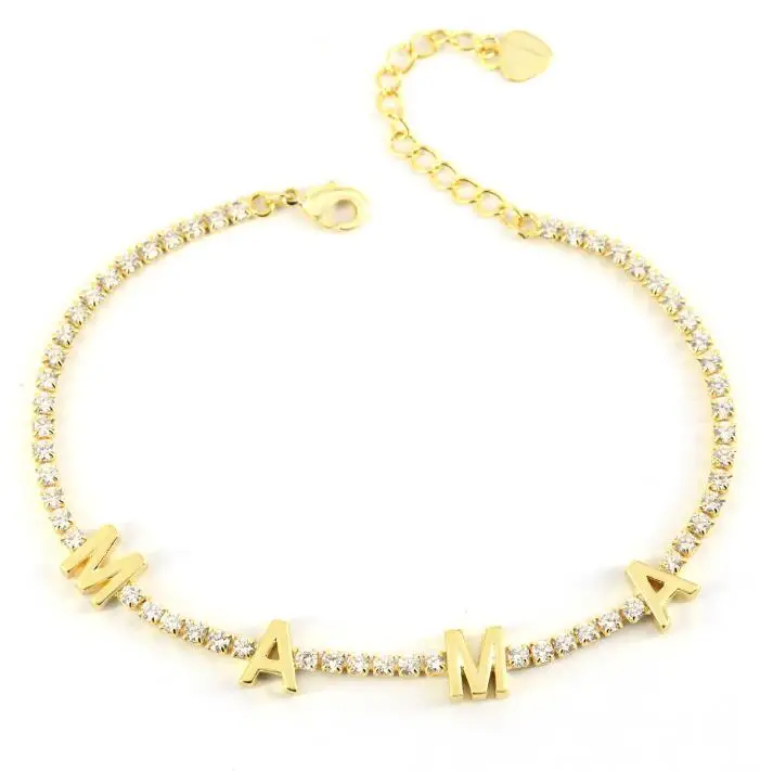 

2021 new design full zicorn love letters and mama letters bracelets,18k gold plated brass jewelry
