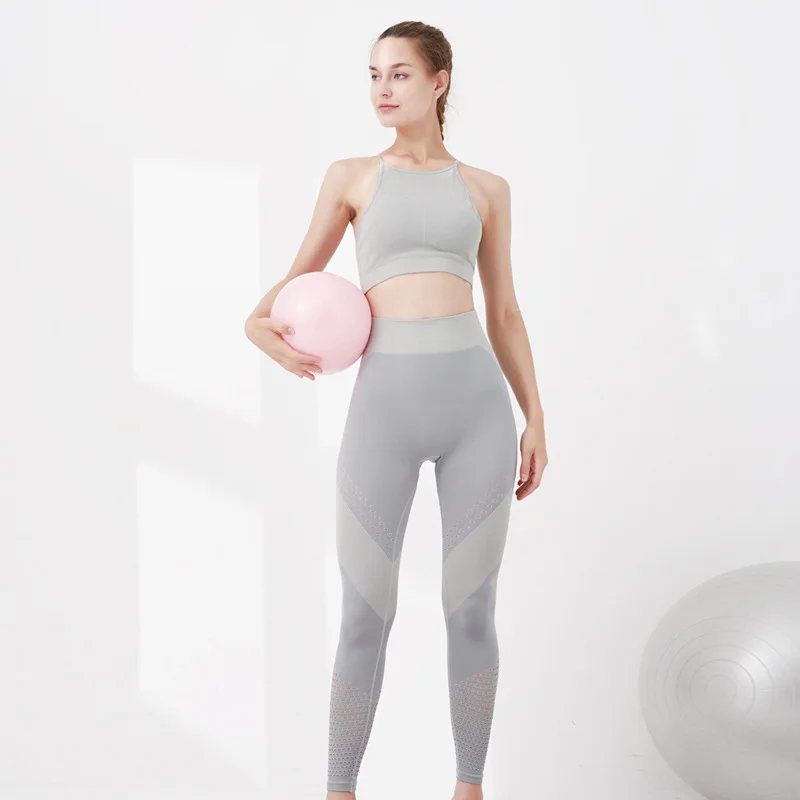 

Hot Sale Pink Hollow Women Yoga Sets Gym Elastic Running Fitness set Clothing Workout Sport Wear Sports Bra+Pant Sport Suit