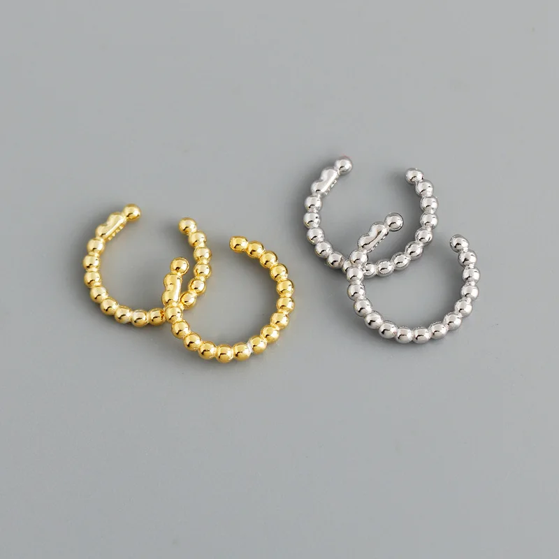 

Fashion Jewelry S925 Sterling Silver Small Beads Ear Cuff Clip Earrings Gold Plating Tiny Ball Beaded Hoop Earrings