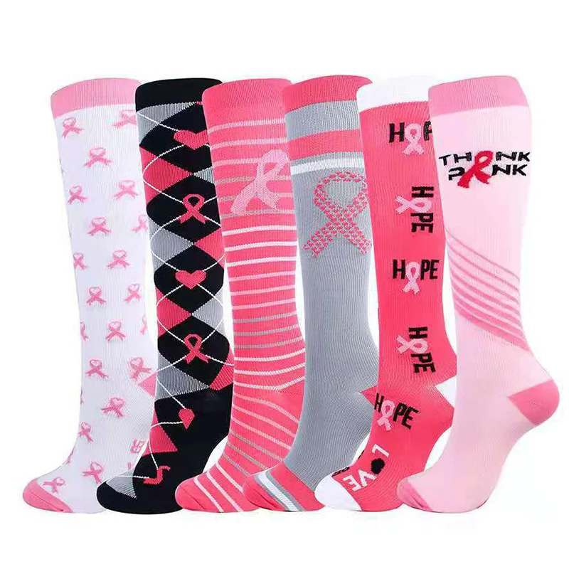 

Comolor OEM meias breast cancer logo customized socks compression socks women crew breast cancer socks