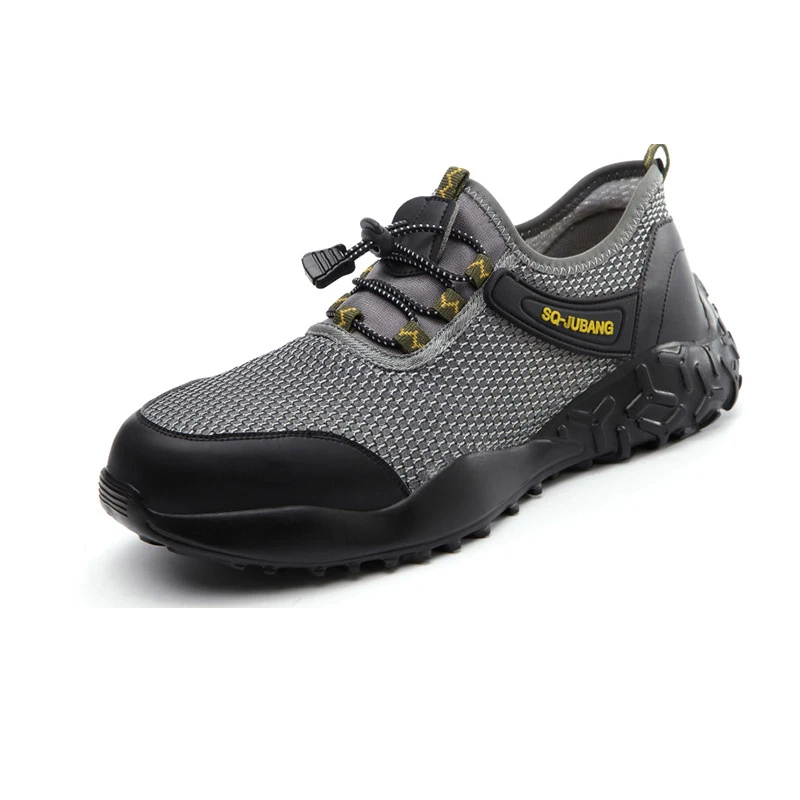 

Men Non-slip Wear-resistant Lightweight Sneakers Indestructible Steel-toed Shoes Men's Work Shoes Safety Shoes, Black grey brown