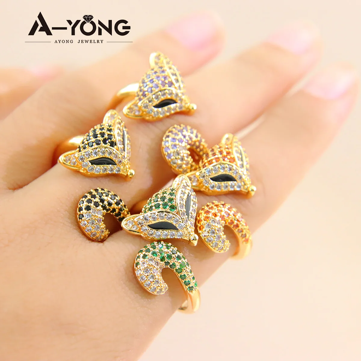 

New Personality Trend Fox Ring Zircon Cubic Zirconia Animal Head Ring for Women