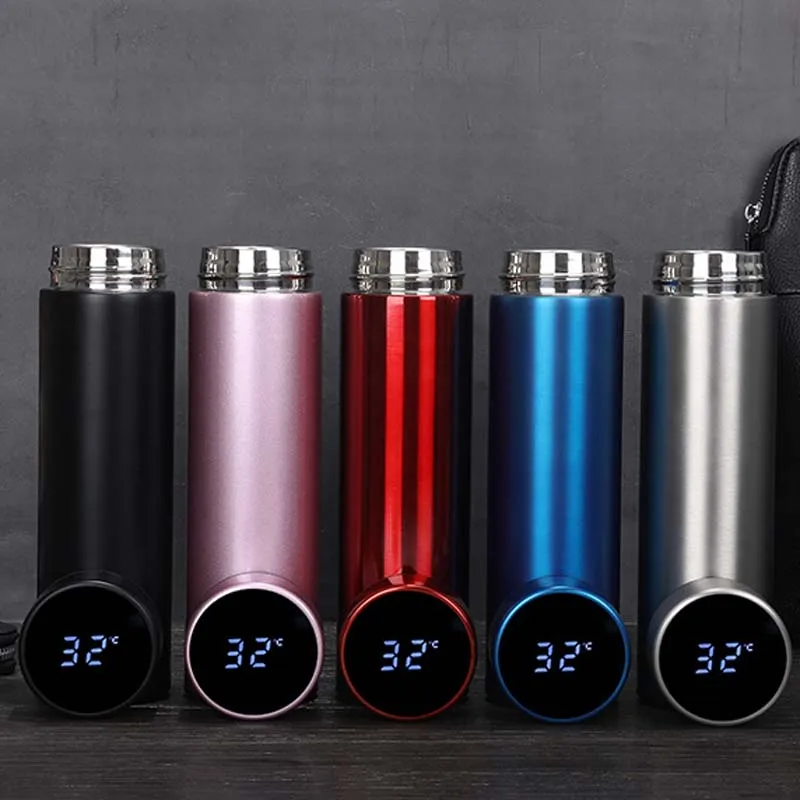 

5PC Stainless Steel amazon top seller Led Temperature Display temperature bottle Gym Water Bottles temperature drink bottle, Pink,black ,white ,gree,blue