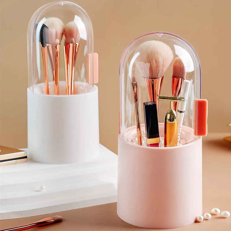 

Lady's Cosmetic Storage Case Make Up Brush Storage Box Makeup Tool Pen Nail Polish Transparent With Cover Organizer Bucket