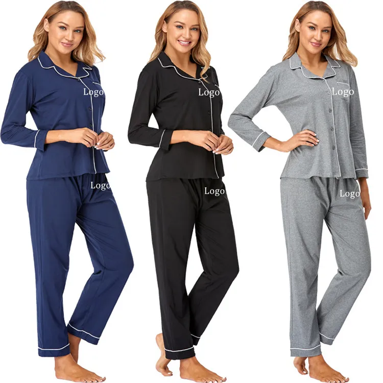

New Trade Festival In September Long Sleeve Women Loungewear Two Piece Sets Pajama Button Down Pajamas, Picture shows