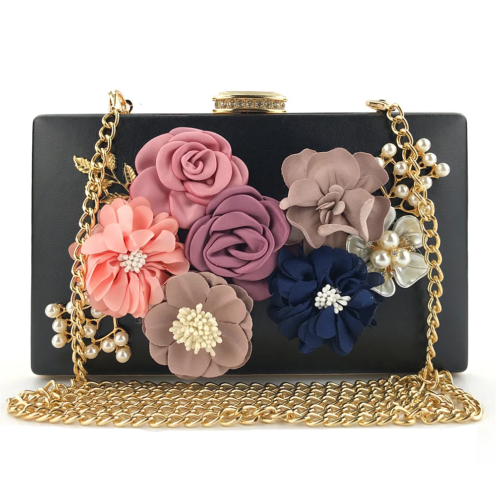 

2021 Ladies Fashion Handbags Flower Pearls Box Evening Wedding Gift Phone Case Designer Luxury Purses and Handbags for Women, 6 colors