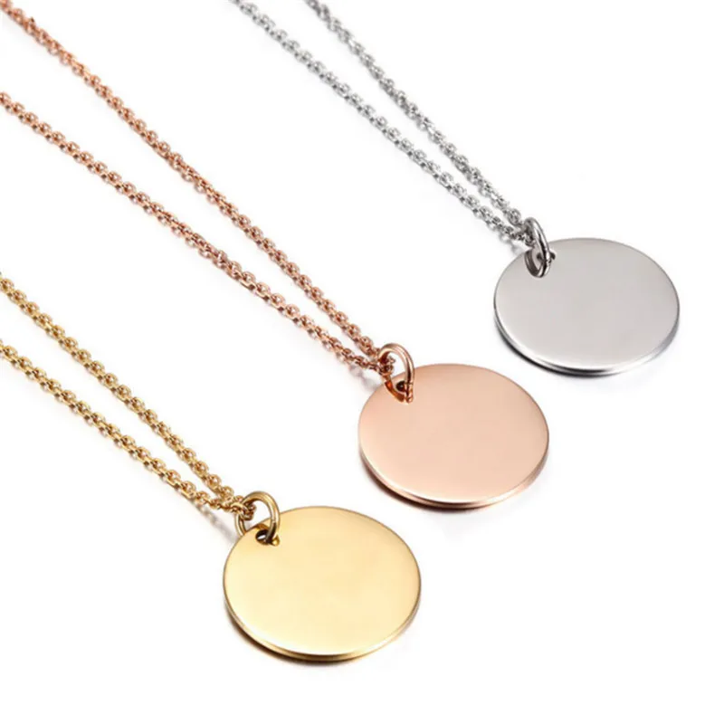 

Drop shipping Custom logo round gold engraved metal coin blank pendant necklace