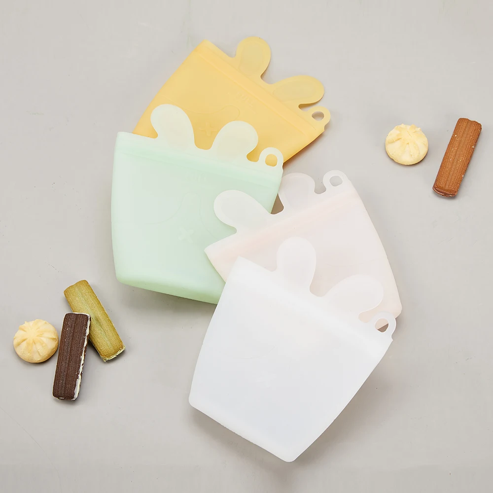 

Spill Proof Ziplock Sealing Freezable Toddler Kids Baby Snack Container Pouch Silicone Baby Snack Storage Bag, Blue, pink, light green, customized