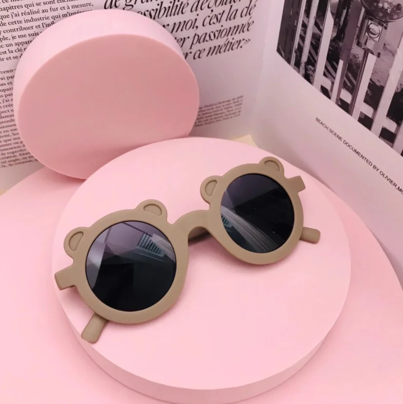 

Factory Sell Cute Girl Sun Glasses Round Lovely Bear Baby Kids 2021 Sunglasses, 6 colors