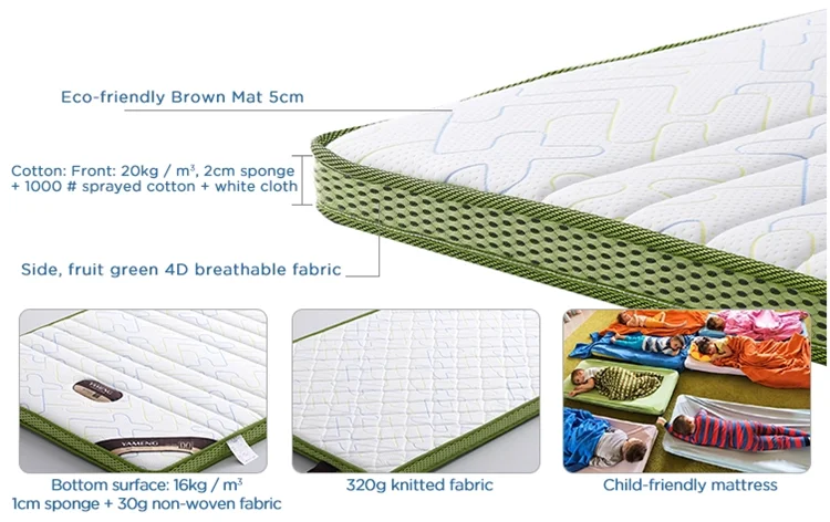 Factory direct sell tatami single bed natural coconut palm fiber coir kids mattress
