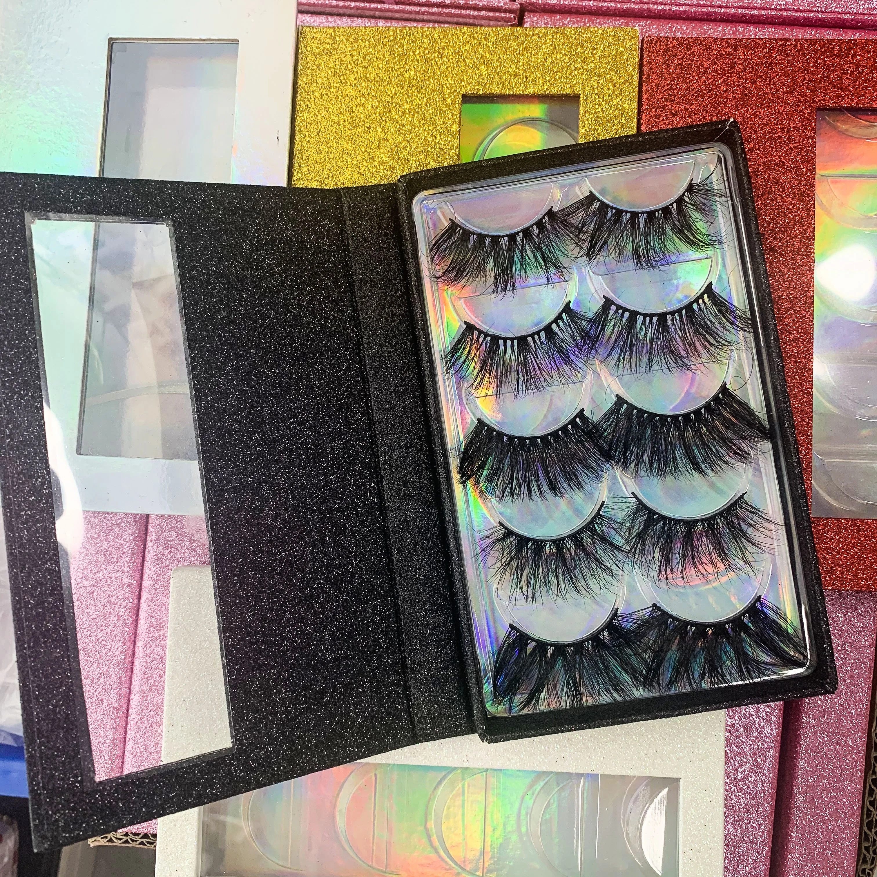 

oem lashes own brand custom packaging box luxury 3d mink eyelash private label ready to ship lash display card, Natural black, color lashes