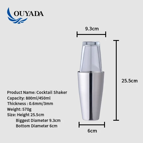 
Factory Direct 28oz stainless steel plastic cocktail boston shaker 