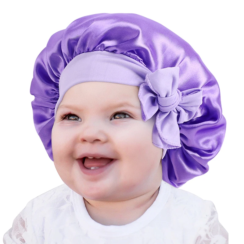 

Lovely Plain Fashion Hot Sale Kids Hair Bonnet Satin Baby Bonnet Wholesale Kids Bonnet Satin Adjustable With Tie