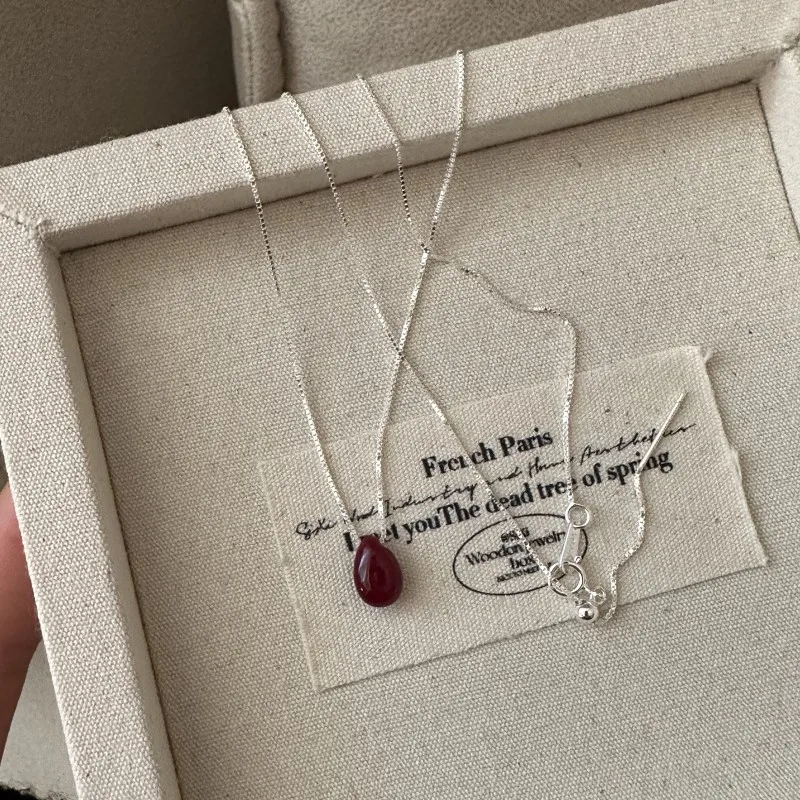 925 Sterling Silver Natural Tear Drop Chalcedony Pendant Necklace for Women Summer Jewelry Wholesale