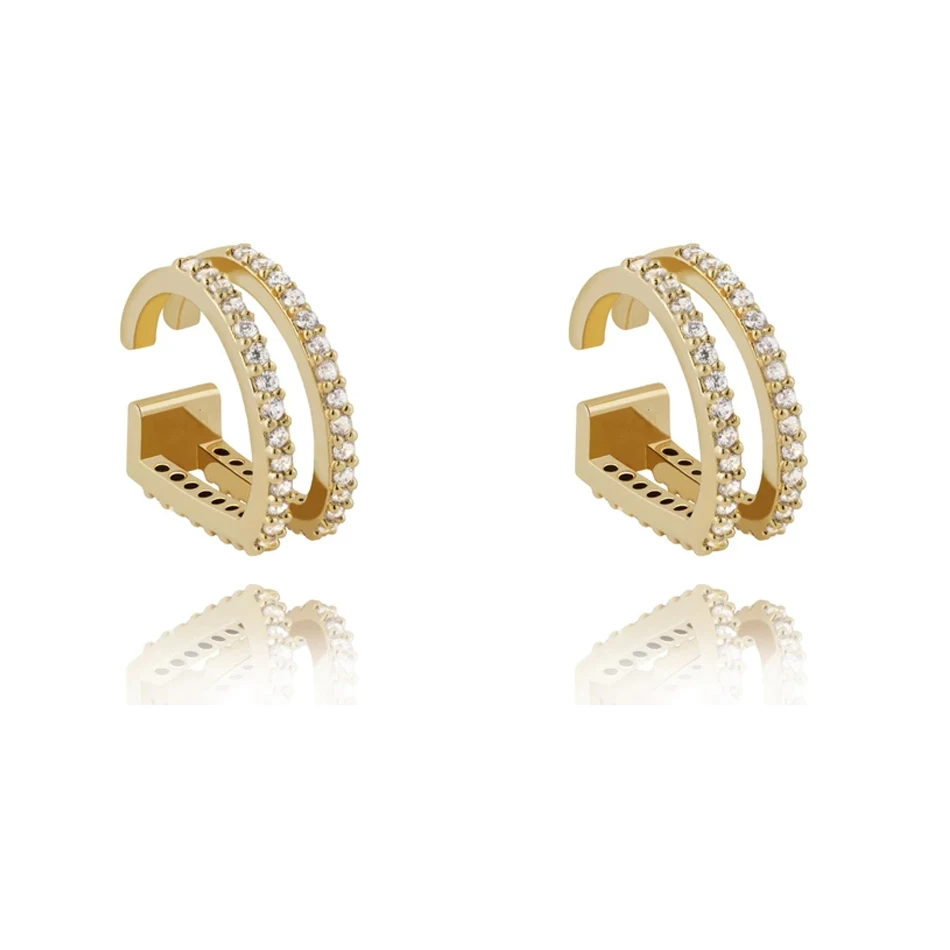 

dainty women earrings wholesale 925 sterling silver fashion 18k gold plated pave cz double band sparkle wishbone ear cuff