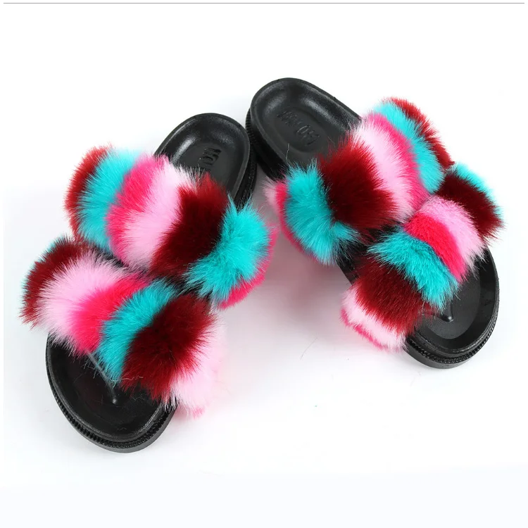 

2021 Newest Ladies fur Slides Summer Platform Colorful Sandals For Women And Ladies European Style