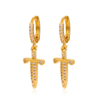 

MYSO New Ins Fashion Cross Earrings Exquisite Earrings For Women Hip Hop Set With Diamonds Cross Earrings