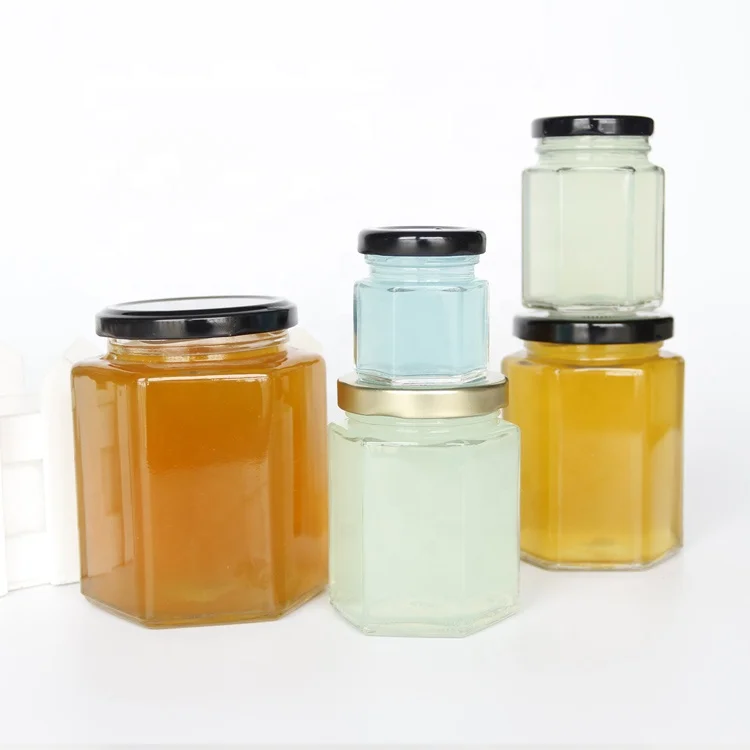 

Vanjoin Clear Empty Hexagon Glass Jars 45ml 100ml 180ml 280ml 380ml Jam Honey Glass Jar, Clear transparent