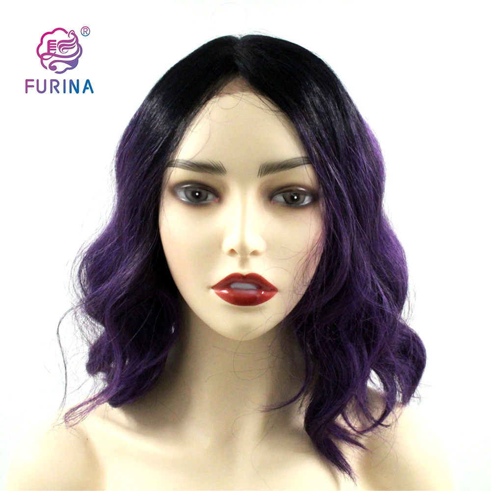 

New Arrival 4*4 synthetic lace front wigs 12inch purple short bob frontal lace wigs for women