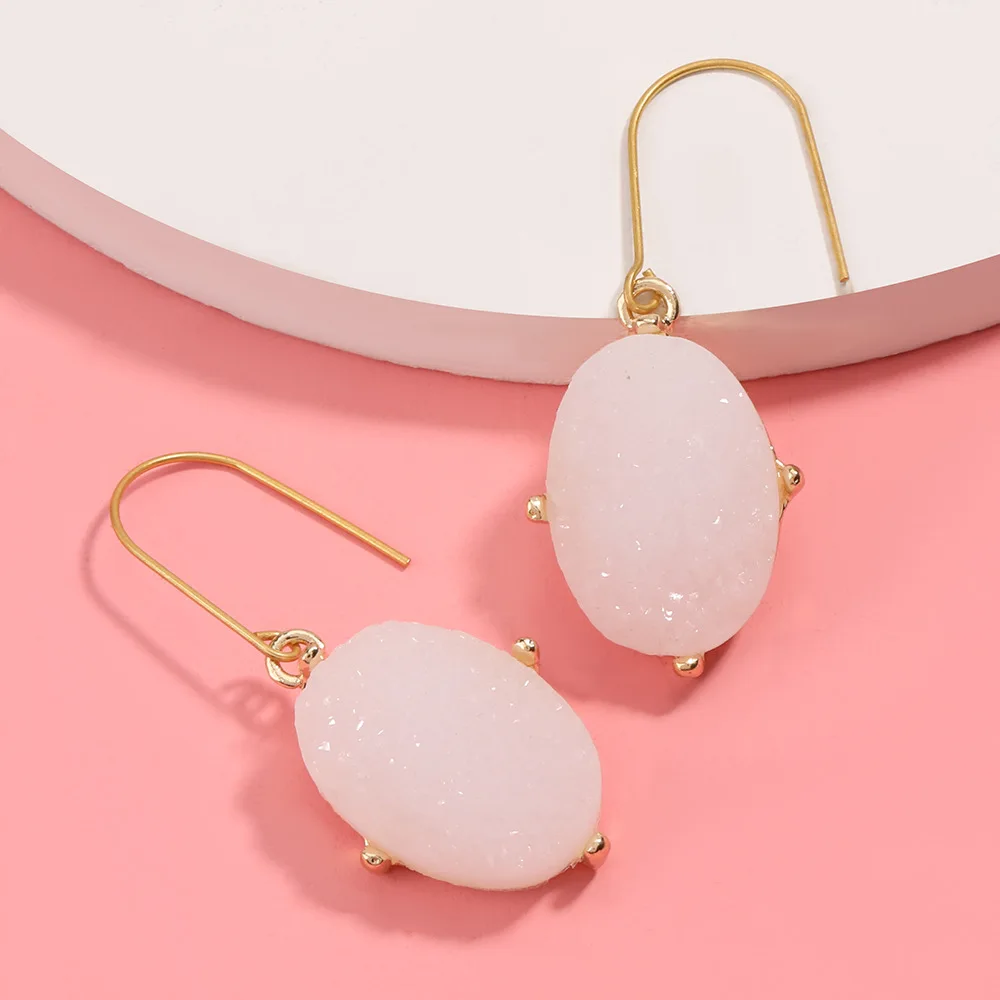 

Kaimei Custom popular simple style gold plated geometric druzy stone earring loop drop earrings stud latest fashion earrings, Many colors fyi