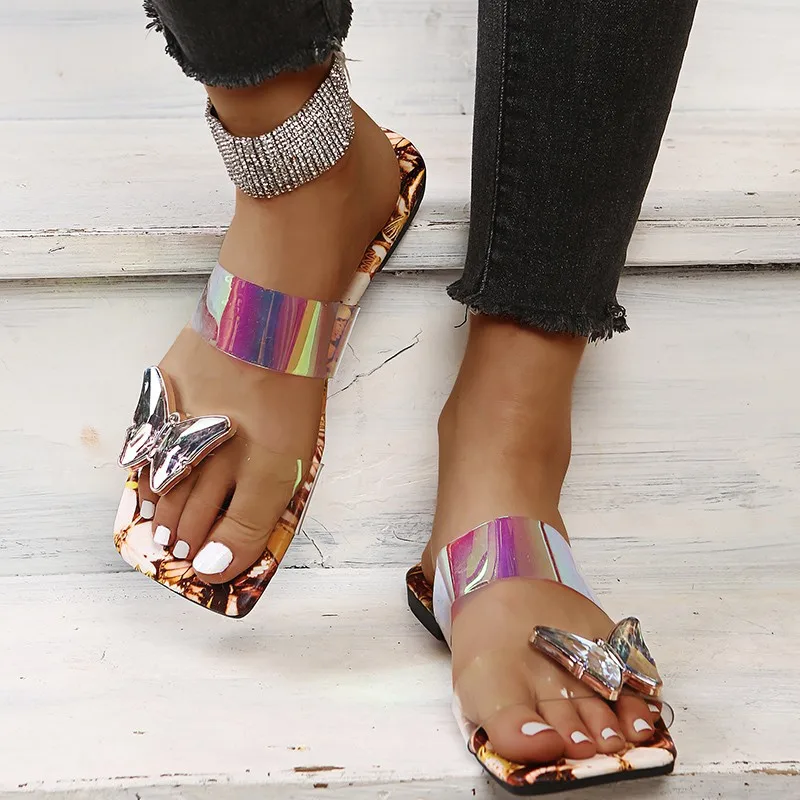 

women's Sandals 2021 Summer Designer Transparent Jelly Shoes Print Floral Sandals Flat Beach Shoes, As picture show