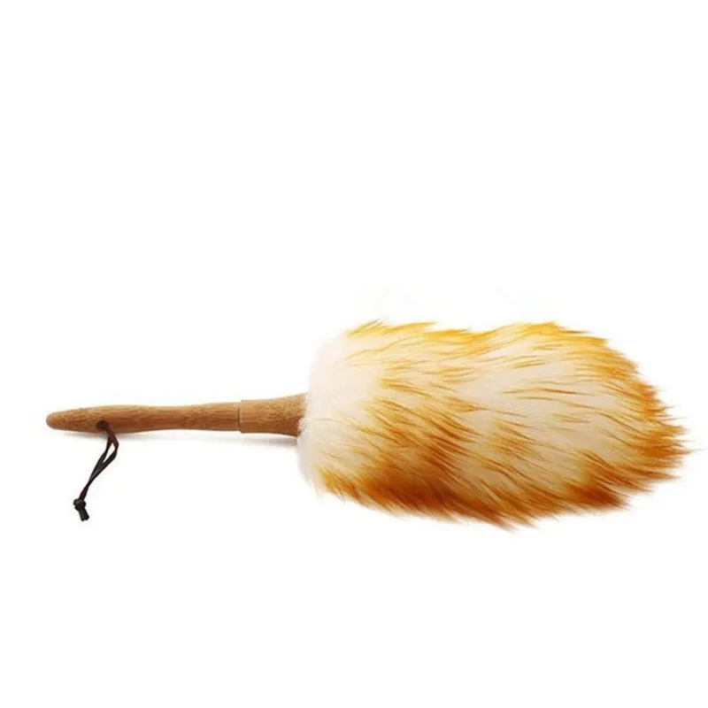 

wool  cleaning duster with wooden handle, White with brown tip