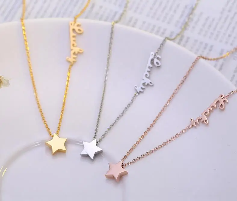 

Stainless Steel New Fashion Jewelry Gold Silver Rose Gold Planted Necklace Custom Name Star Pendant Necklace