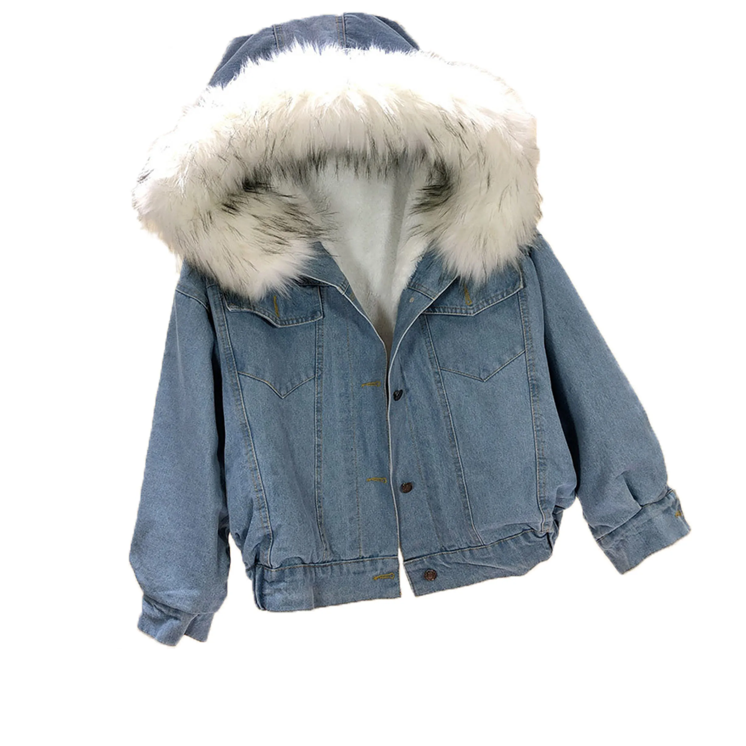 

Factory hot selling removable fur collar winter denim coat denim jackets women