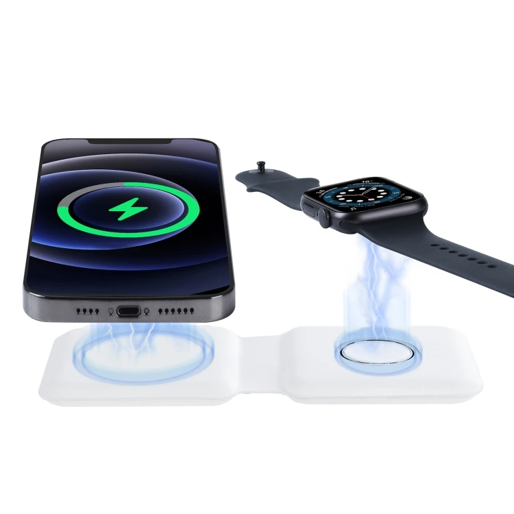 

2021 New Arrival Q500 Foldable Magnetic Dual Wireless Charger for Phones for iWatch with 15W 10W