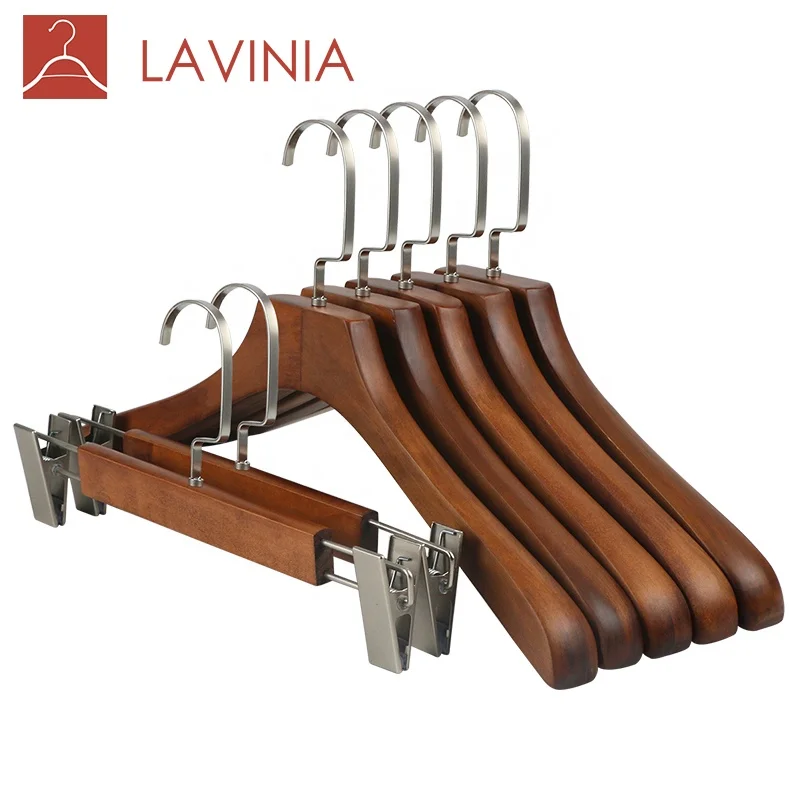 

Men's pants rack wooden custom logo solid wood seamless vintage hanger clothes display racks