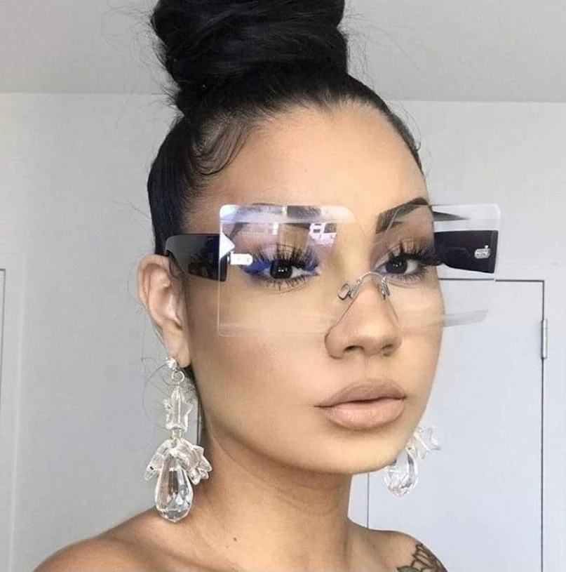 

GGJH17910 newest fashionable ins style sun shades rimless square oversized sunglasses women 2021, Colorful