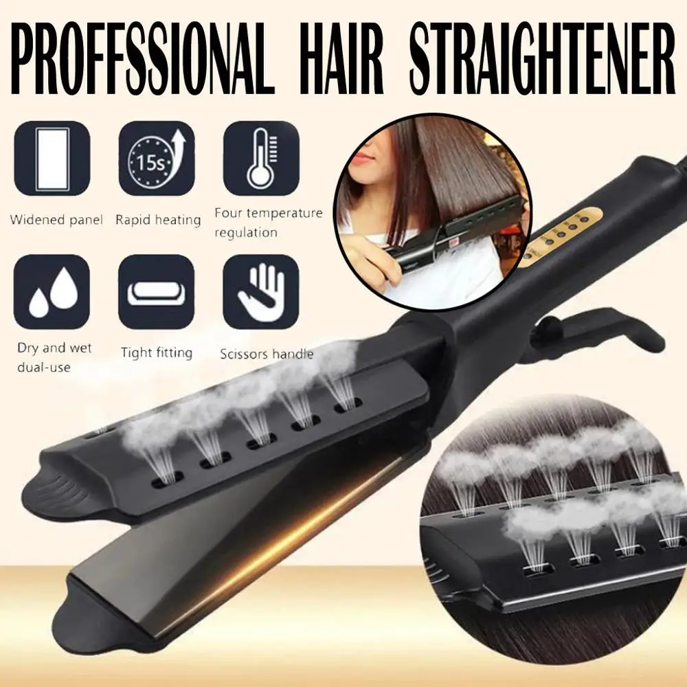 
Hair Straightener Four-gear Temperature Adjustment Ceramic Tourmaline Flat Iron Steam Hair Straightener Widen Panel Hair Curler 
