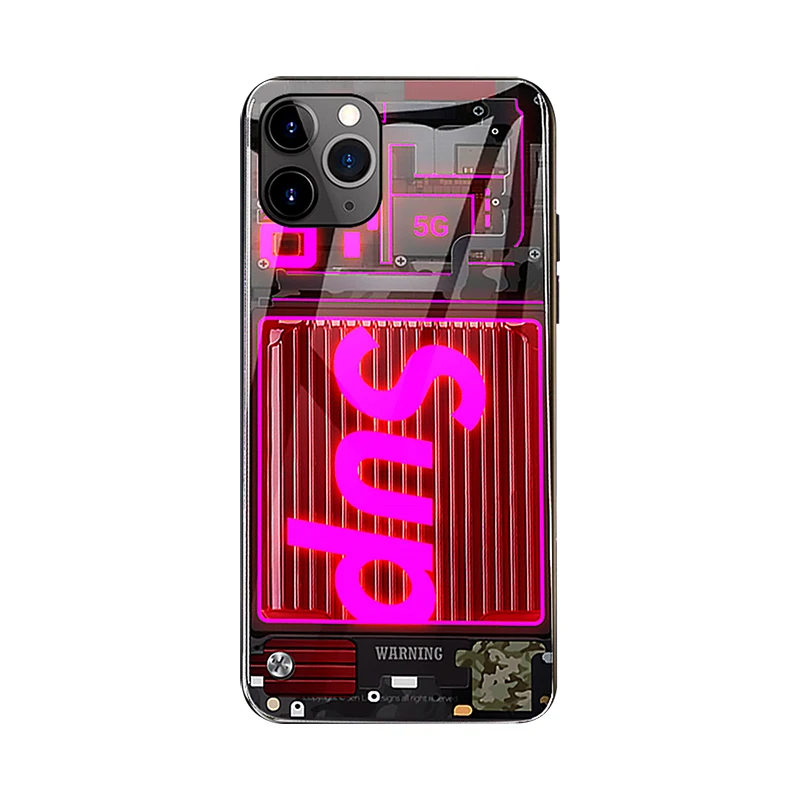 

Customized Superiority LED Simple Style Toughened Glass Luminous Phone Case For iPhone 11 X XR