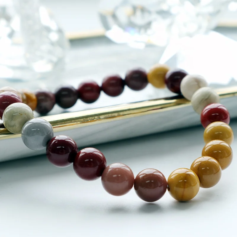 

Natural Mookaite Jasper Round Beads Stone Design Men Elastic Rope Bracelet Luxury Jewelry