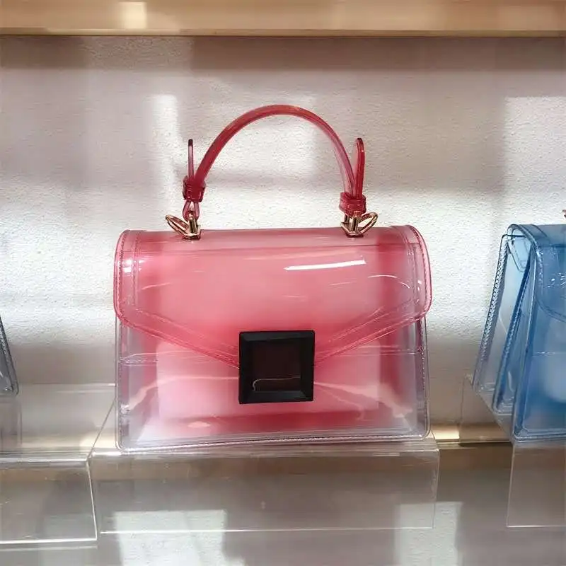 

New jelly bag transparent pvc female bag gradient color small square bag handbag, 6 colors