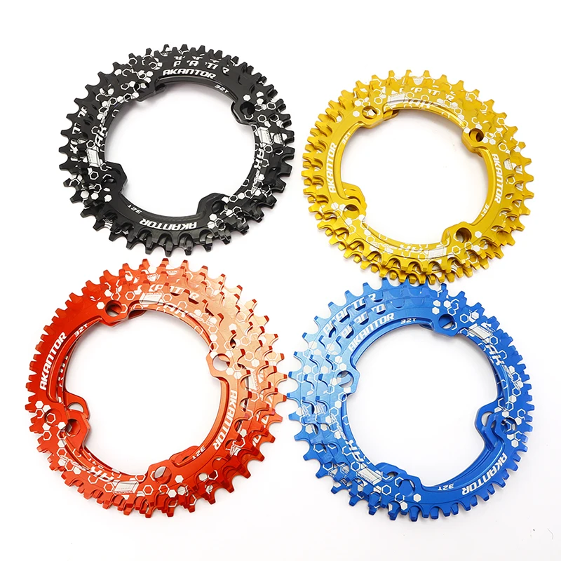 

AKANTOR 104BCD round bicycle crankset positive negative teeth discs 32 34 36 38T MTB bike chainring single gear crank chainwheel, Red/ yellow /blue/ black