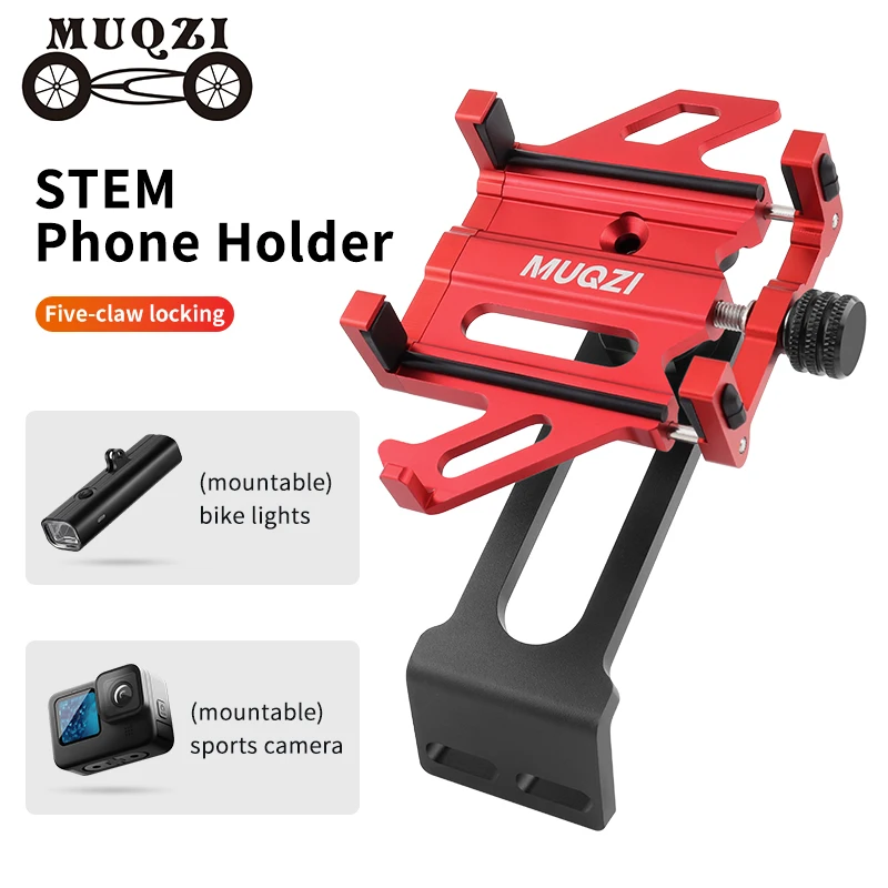 MUQZI Aluminum Alloy Bicycle Phone Mount 360 Degree Rotation Handlebar Stem Mobile Phone Holder for 4.5-7 Inch Phones